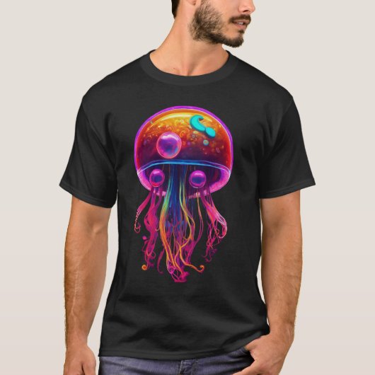 Ocean animal Jellyfish Schwarze Farbe Cotton halsl T-Shirt (Vorderseite)