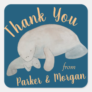 Ocean Animal Manatee Baby Dusche Vielen Dank Quadratischer Aufkleber