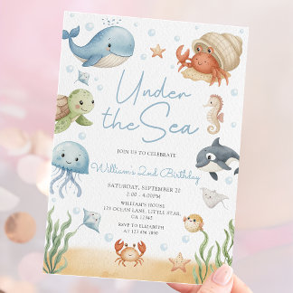 Ocean Animal Under The Sea 2nd Birthday Einladung