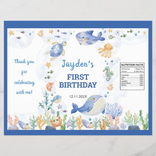 Ocean Animals Boy Birthday Chip Bag Wrapper Flyer (Vorne)