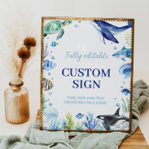 Ocean Animals Boy Geburtstag Custom Table Sign