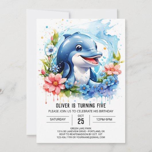 Ocean Animals Fantasy Dolphin Geburtstag Einladung (Vorderseite)