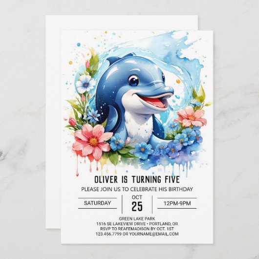 Ocean Animals Fantasy Dolphin Geburtstag Einladung (Vorne/Hinten)
