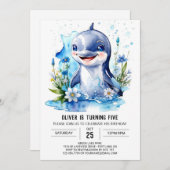 Ocean Animals Fantasy Dolphin Geburtstag Einladung (Vorne/Hinten)