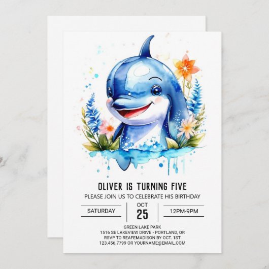 Ocean Animals Fantasy Dolphin Geburtstag Einladung (Vorne/Hinten)