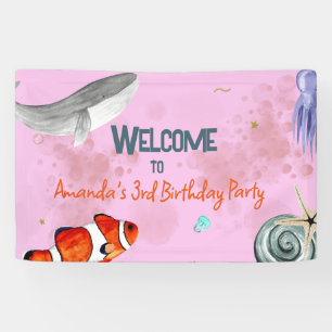 Ocean Animals Girls Pink Geburtstagsparty Willkomm Banner