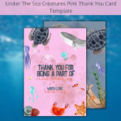 Ocean Animals Kinder Party Rosa Danke Karte