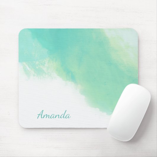 Ocean Aqua Blue Abstrakt mit Monogram Mousepad (Mit Mouse)