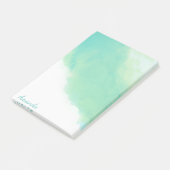 Ocean Aqua Blue Abstrakte Wasserfarbe mit Monogram Post-it Klebezettel (angewinkelt)