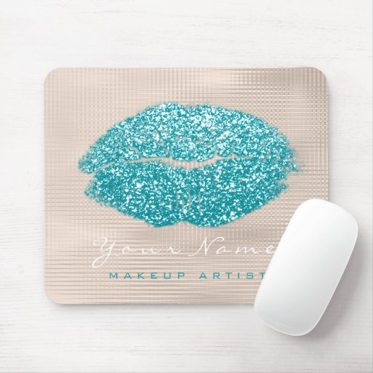 Ocean Aqua Ivory Glitzer Name Makeup Lips Kiss Mousepad (Mit Mouse)