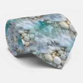 Ocean Aqua Maritime Elegante Monogram Krawatte (Gerollt)