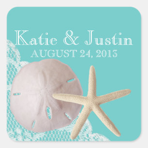 Ocean Aqua Sand Dollar und Starfish Quadratischer Aufkleber