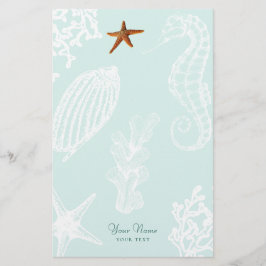 Ocean Aqua Seashell Muster Name personalisiert Briefpapier