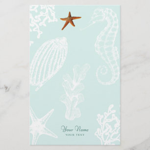 Ocean Aqua Seashell Muster Name personalisiert Briefpapier