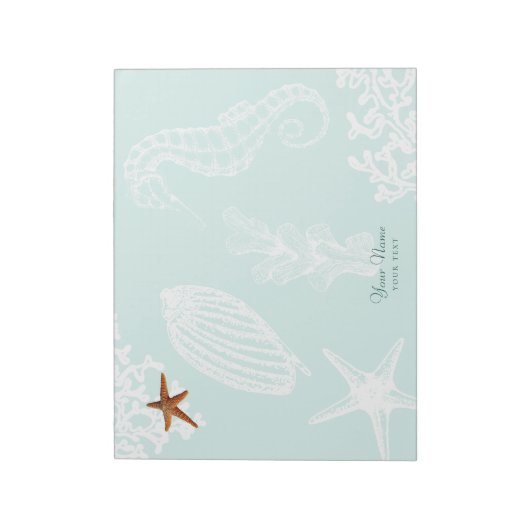 Ocean Aqua Seashell Muster Name personalisiert Notizblock (Rotiert)