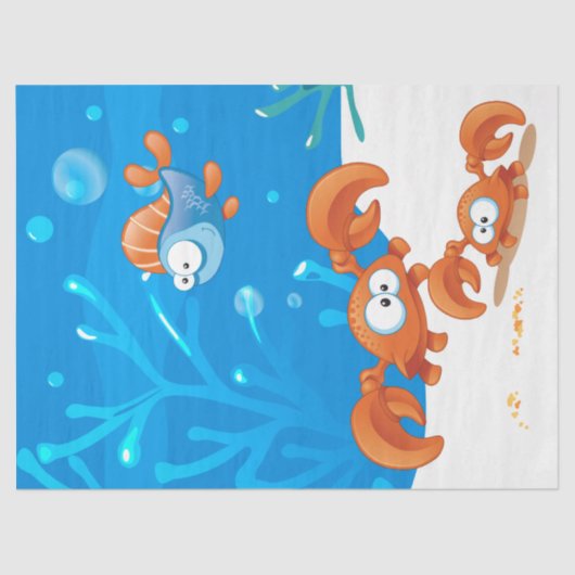 Ocean Aquatic Niedlich Crab Funny Fish Decoupage Seidenpapier (Vorderseite)