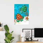 Ocean Aquatic Niedlich Turtle Starfish Kids Room P Poster (Heimbüro)