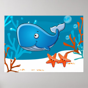 Ocean Aquatic Niedlich Whale Starfish Poster