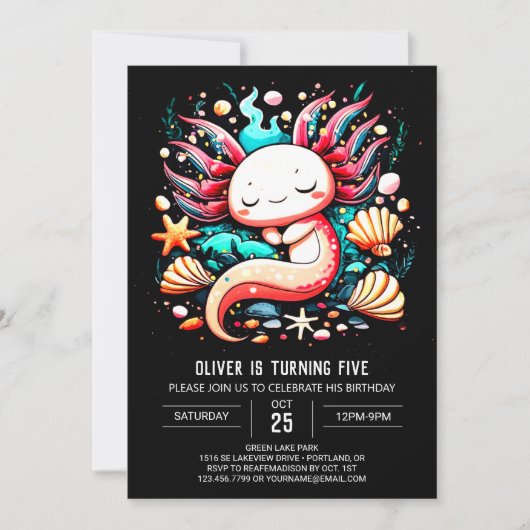 Ocean Axolotl Kindergeburtstag Einladung (Vorderseite)