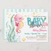 Ocean Baby Dusche, Girl Pink Seepferd Einladung (Vorne/Hinten)