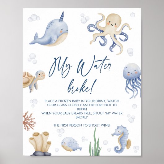 Ocean Baby Dusche Mein Wasser Broke Spiel Schild (Vorne)