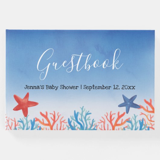 Ocean Baby Dusche Wasserfarbe Starfish Corals Gästebuch (Vorderseite)