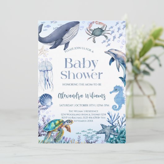 Ocean Baby Shower Party Einladung (Stehend Vorderseite)