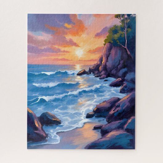 Ocean Bay Sunset | Beach Shore Watercolor Puzzle (Vertikal)
