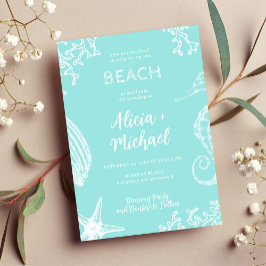 Ocean Beach Aqua Blue Hochzeit in Urlaubsort Einladung