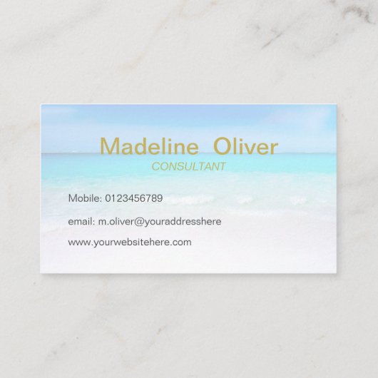 Ocean Beach Aqua Blue Sea Travel Modernes Gold Visitenkarte (Rückseite)