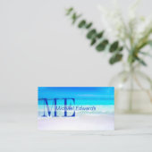 Ocean Beach Aqua Blue Sea Travel Modernes Monogram Visitenkarte (Stehend Vorderseite)