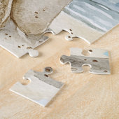 Ocean Beach Birds Blue Sky Cream Sand Castle Puzzle (Seite)