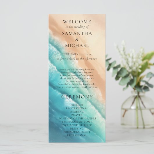 Ocean Beach Blue Earthtone Menükarte (Stehend Vorderseite)