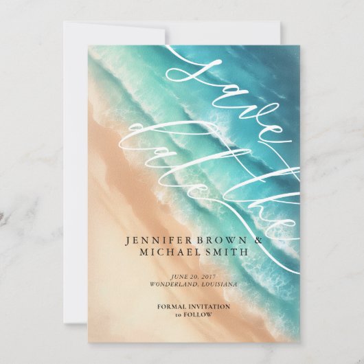 Ocean Beach Blue Watercolor Elegant Basic Save The Date (Vorderseite)