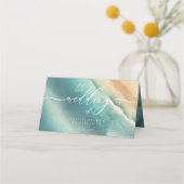 Ocean Beach Blue Watercolor Elegant Platzkarte (Rückseite)