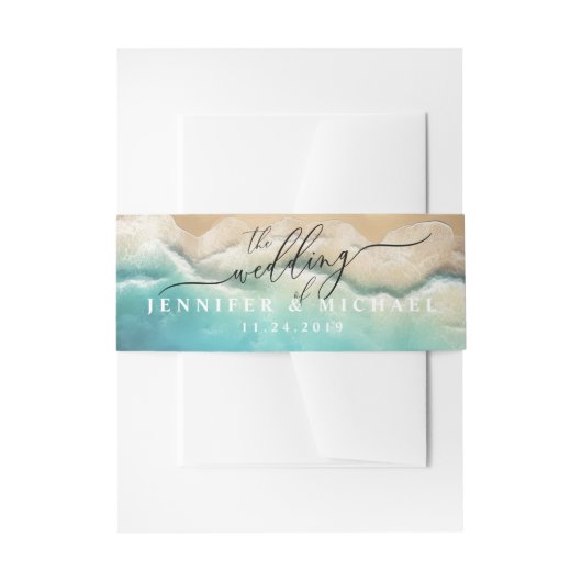 Ocean Beach Blue Watercolor Elegantes Skript Einladungsbanderole (Vorderseite Beispiel)