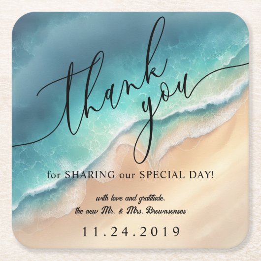 Ocean Beach Blue Watercolor Summer Party Rechteckiger Pappuntersetzer (Vorderseite)