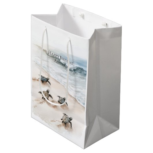 Ocean Beach Coast Sea Turtles Mittlere Geschenktüte (Vorderseite Schrägansicht)
