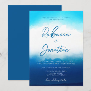 Ocean Beach Coastal Blue Watercolor Hochzeit Einladung
