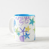 Ocean Beach Coastal Shore Octopus Seepferd Dekorat Zweifarbige Tasse (Vorderseite Links)