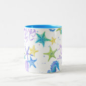 Ocean Beach Coastal Shore Octopus Seepferd Dekorat Zweifarbige Tasse (Mittel)