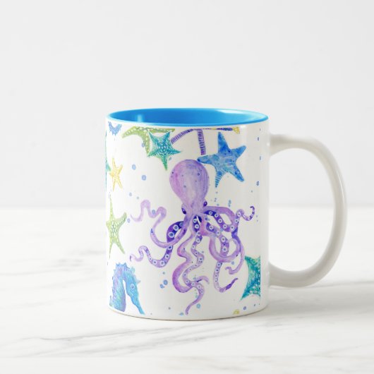 Ocean Beach Coastal Shore Octopus Seepferd Dekorat Zweifarbige Tasse (Rechts)