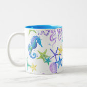Ocean Beach Coastal Shore Octopus Seepferd Dekorat Zweifarbige Tasse (Links)