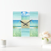 Ocean Beach Collage Wall Clock Quadratische Wanduhr (Zuhause)