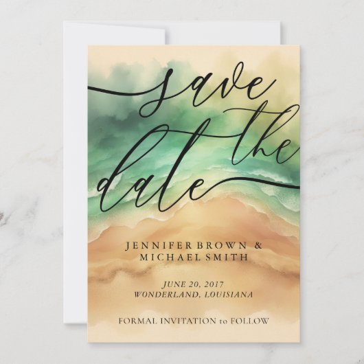 Ocean Beach Custom Signature Green Sun Save The Date (Vorderseite)