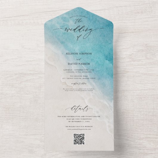 Ocean Beach Destination QR Hochzeit All In One Einladung (Innen Boden)
