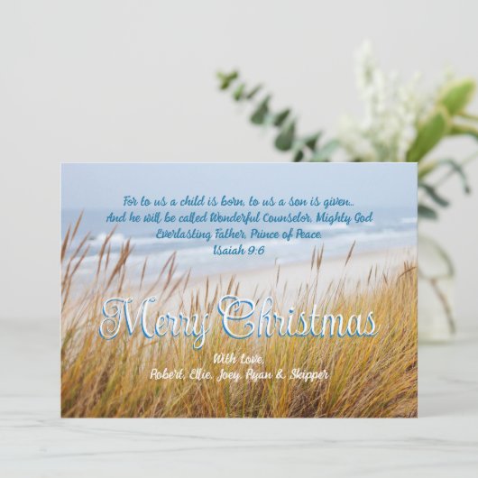 Ocean Beach Dunes Frohe Weihnachten Christlichen K Einladung (Stehend Vorderseite)