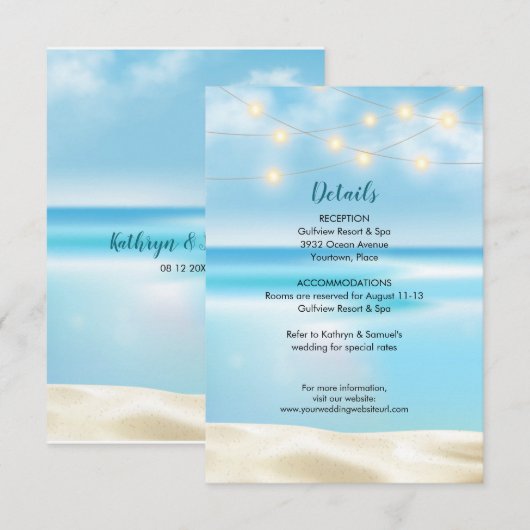Ocean Beach Fairy Lights Wedding Insert Empfang Einladung (Vorne/Hinten)