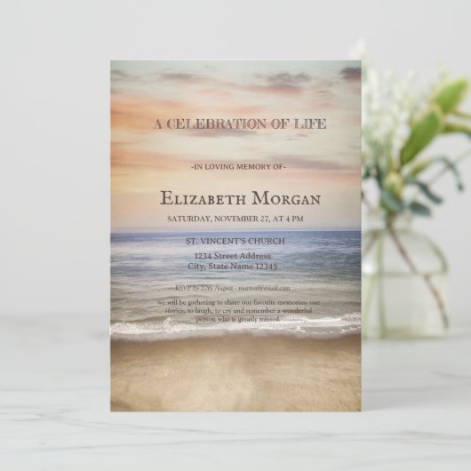 Ocean Beach Feier des Lebens Einladung (Stehend Vorderseite)