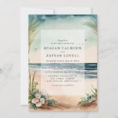 Ocean Beach Grass und Rose Hochzeitsfeiern Einladung (Vorderseite)